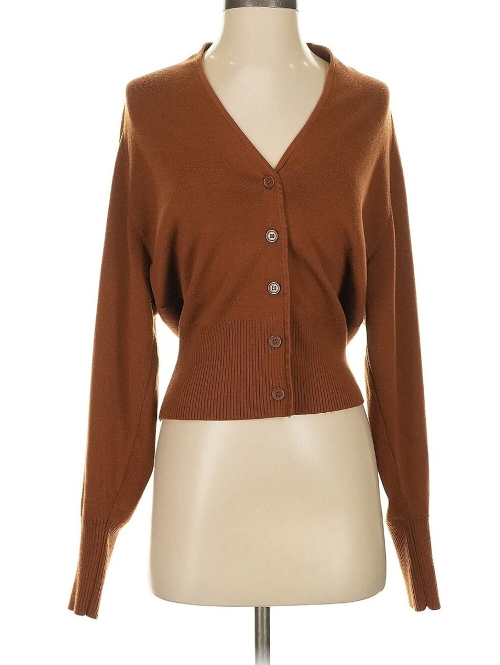 Cos V-Neck Brown Wool-Blend Button-Front Women's Cardigan Sweater
